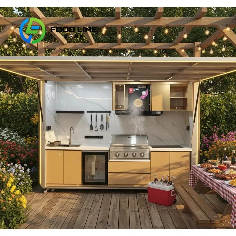 Customized Premium Complete Outdoor BBQ Island Kitchen with Grill Sink Full Appliances Waterproof Outdoor Cooking Station