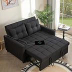 52" Sleeper Sofa with Pull-Out Bed, 3-in-1 Convertible Sofa Bed, Loveseat with Stepless Adjustable Backrest and Side Pocket