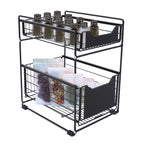 Double-Layer Large Storage Rack Space Saving Rack Organizer Hidden Push-Pull Drawers for Sink Countertops Corners