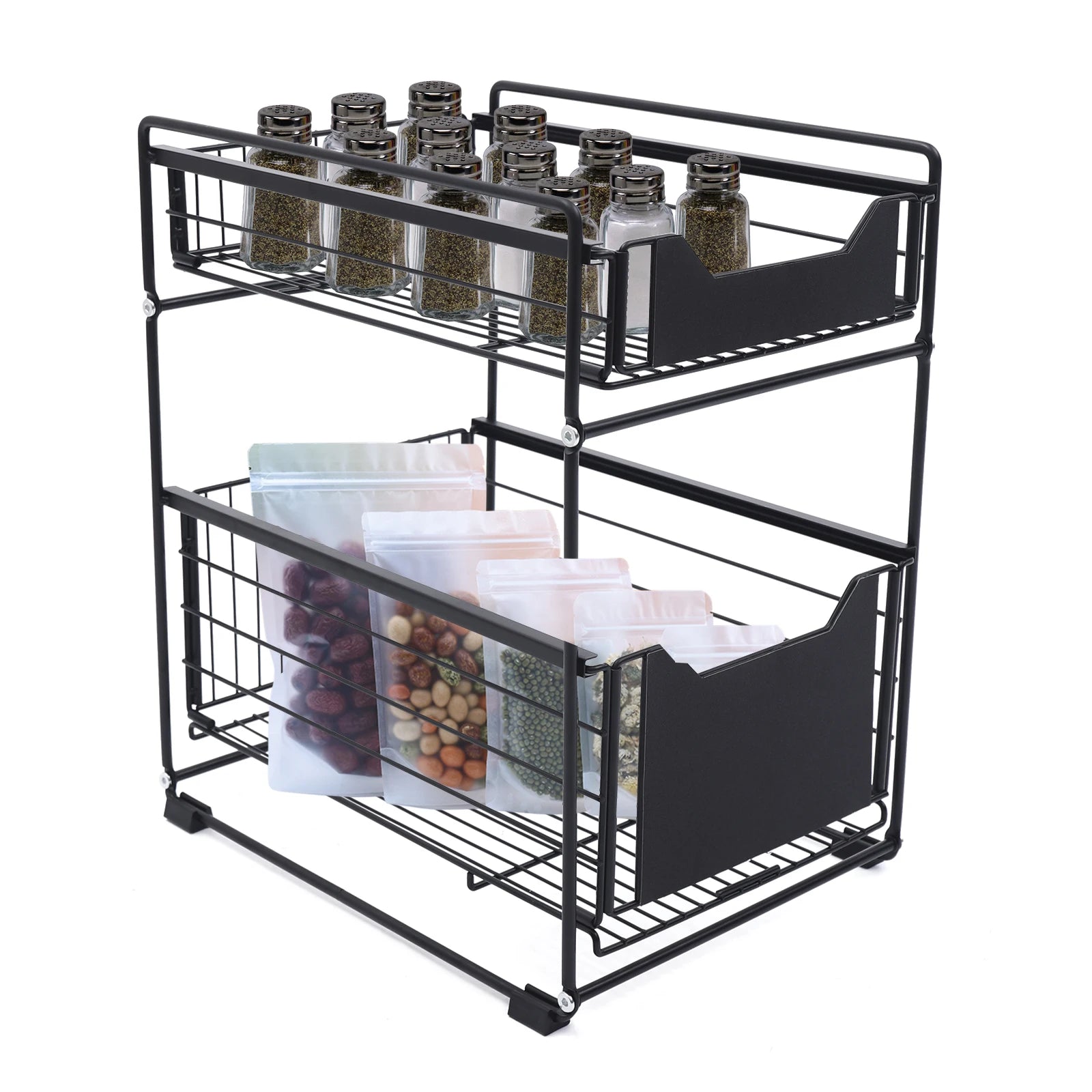 Double-Layer Large Storage Rack Space Saving Rack Organizer Hidden Push-Pull Drawers for Sink Countertops Corners