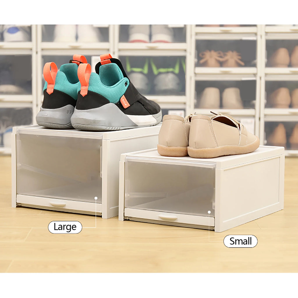 3Pcs Stackable Shoe Box Push Drawer Storage Organizer Shoe Box Clear Cover Gray