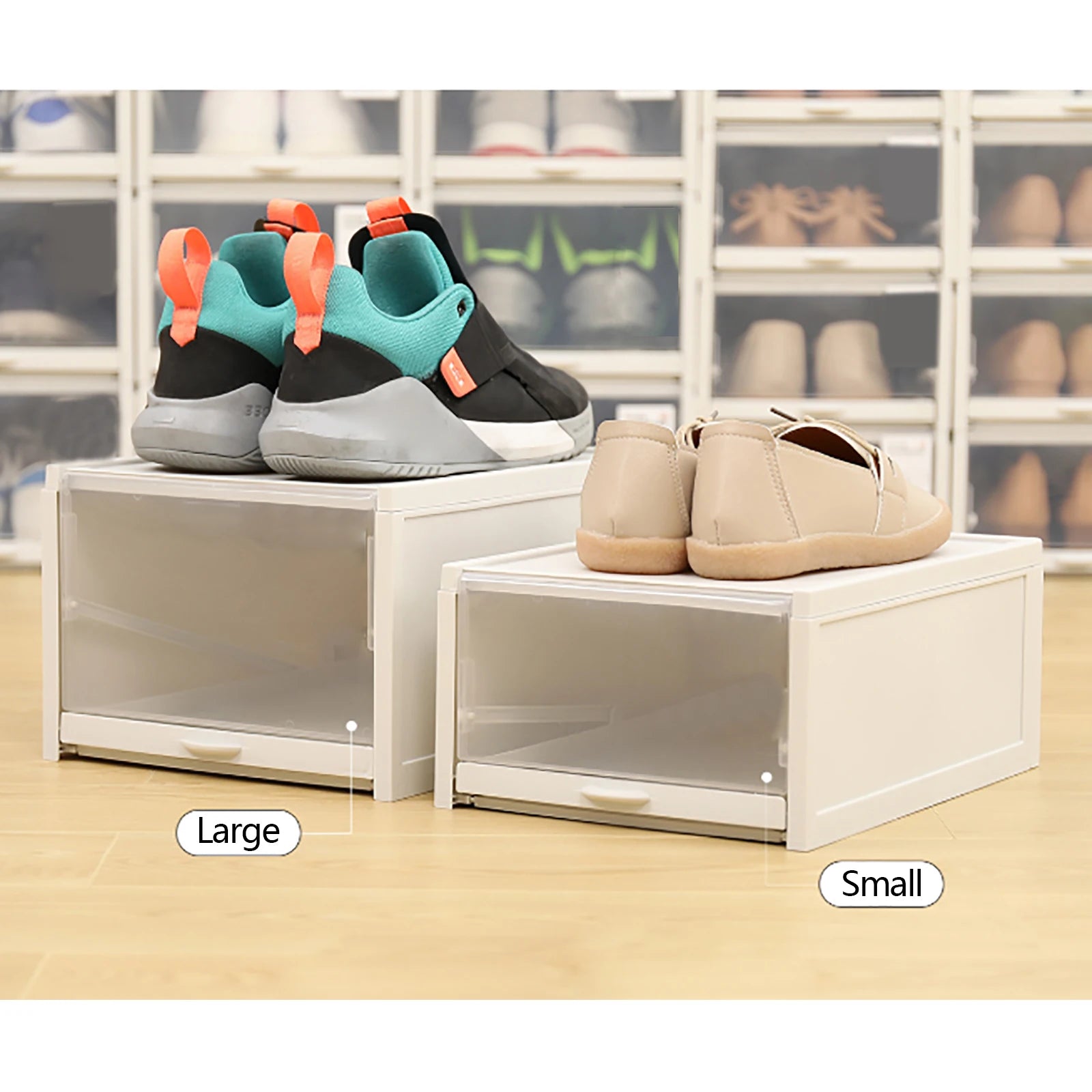3Pcs Stackable Shoe Box Push Drawer Storage Organizer Shoe Box Clear Cover Gray