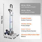 VEVOR 550/375/220lbs Stair Climbing Cart Folding Trolley Heavy Duty with Dual Handles Truck Frame for Warehouse Shopping Airport