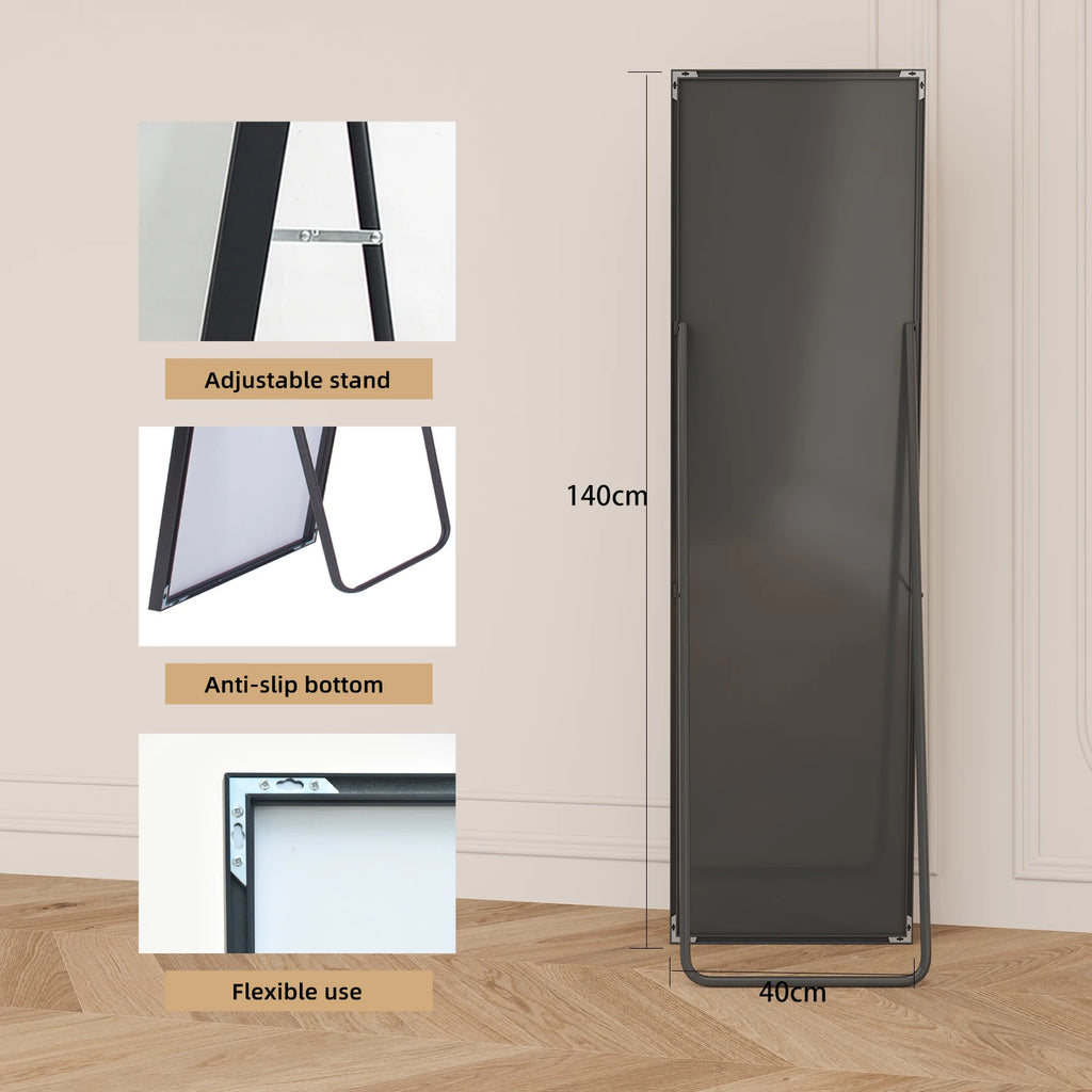 Anajqaqia Full Body Mirror 140×40 cm with Aluminium Frame Metal Stand Standing Mirror, HD Large Wall Mirror for Living Room