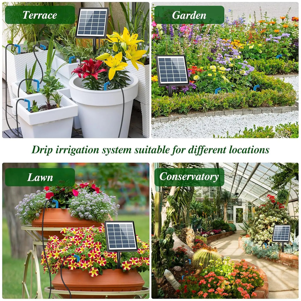 Solar Automatic Watering Kit for Garden Automatic Drip Watering System with 15m Water Hose Automatic Watering Timer for Holidays