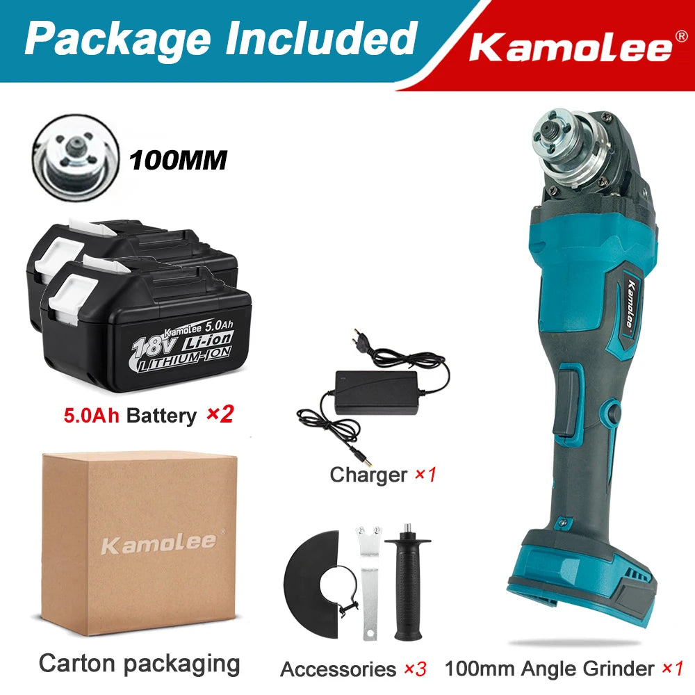 Kamolee M10 100MM 18500RPM Brushless Cordless Angle Grinder 3 Speed Cutting Power Tools Apply to 18V 21V Battery