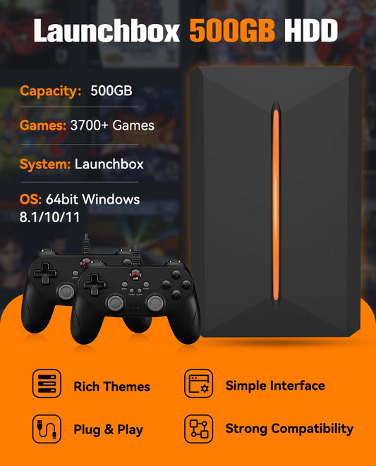 JMachen 500GB Game Hard Drive Launchbox Portable Gaming HDD with 3700+PC/3D Games for PS4/PS3/PS2/Wii/WiiU/Switch Game Console