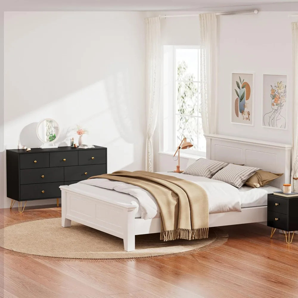 Black Dresser for Bedroom, Modern 7 Drawer Dresser with Gold Handles and Metal Legs, Black and Gold Dressers & Chest of Drawers