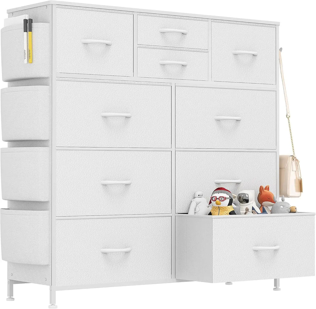 Dresser for Bedroom Chest of Drawers with Side Pockets and Hooks, Fabric Storage Organizer Unit for Living Room, Hallway, Closet