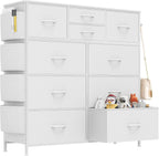 Dresser for Bedroom Chest of Drawers with Side Pockets and Hooks, Fabric Storage Organizer Unit for Living Room, Hallway, Closet