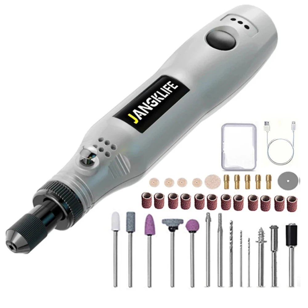 JANGKLIFE USB Cordless Rotary Tool Kit Woodworking Engraving Pen DIY For Jewelry Metal Glass Mini Wireless Drill