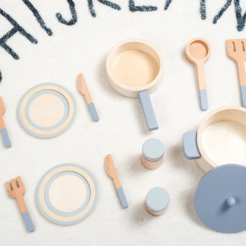 children's Wooden  simulation kitchen toys, early education educational toys, simulation pots and pans, food, role-play chef