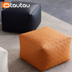 OTAUTAU Faux Leather Square Plaid Pouf Ottoman Stool Door Side Footrest Footstool Floor Seat Beanbag Futon with Filler JD012