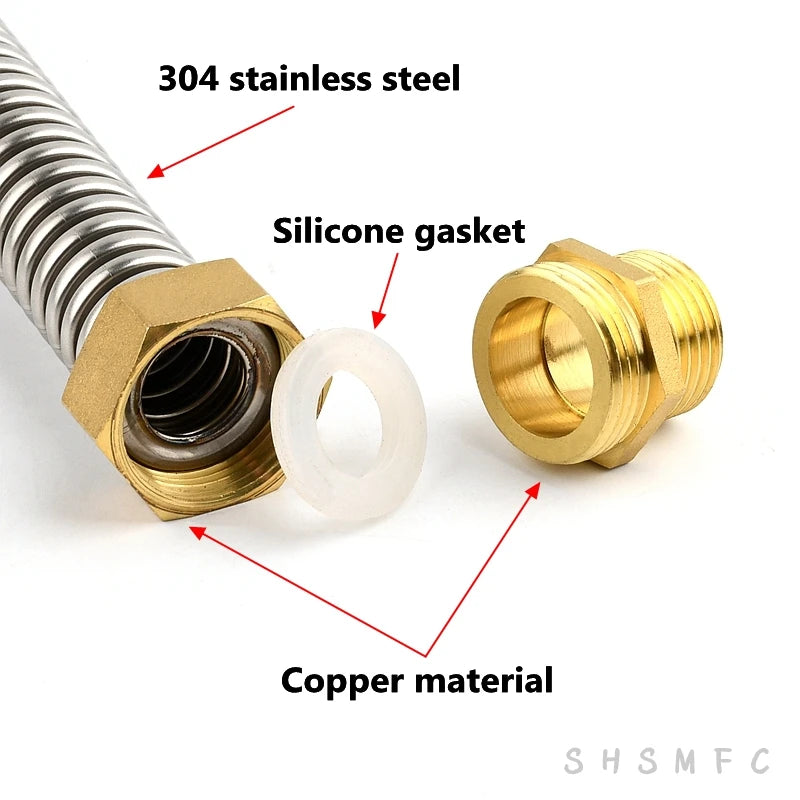 1~5 PCS 1/2" 3/4" 1" Copper Male Thread 304 Stainless Steel Bellows Hot Cold Water Pipe Joint Metal Hose Fittings High Pressure