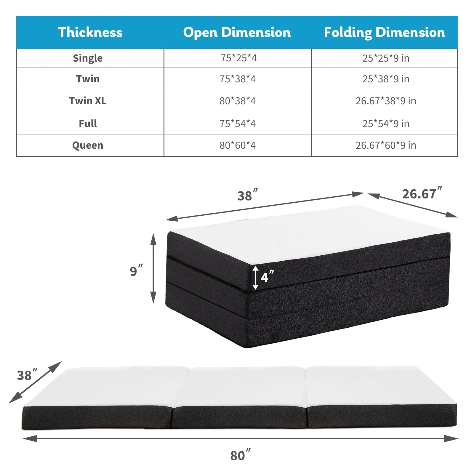 Three-Fold Portable Floor Bed