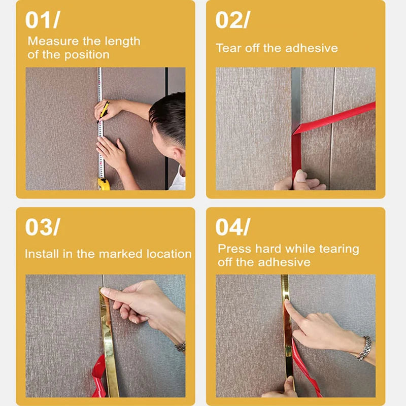 10cm Wide Gold Wall Sticker Strip Stainless Steel Flat Self Adhesive Living Room Decoration Mirrors for Home Wall Edge Strip