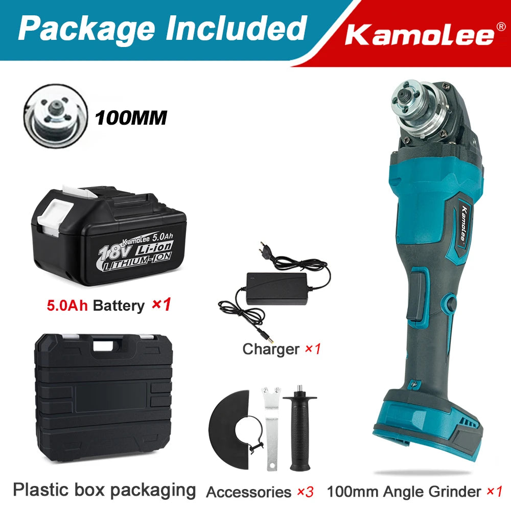 Kamolee M10 100MM 18500RPM Brushless Cordless Angle Grinder 3 Speed Cutting Power Tools Apply to 18V 21V Battery