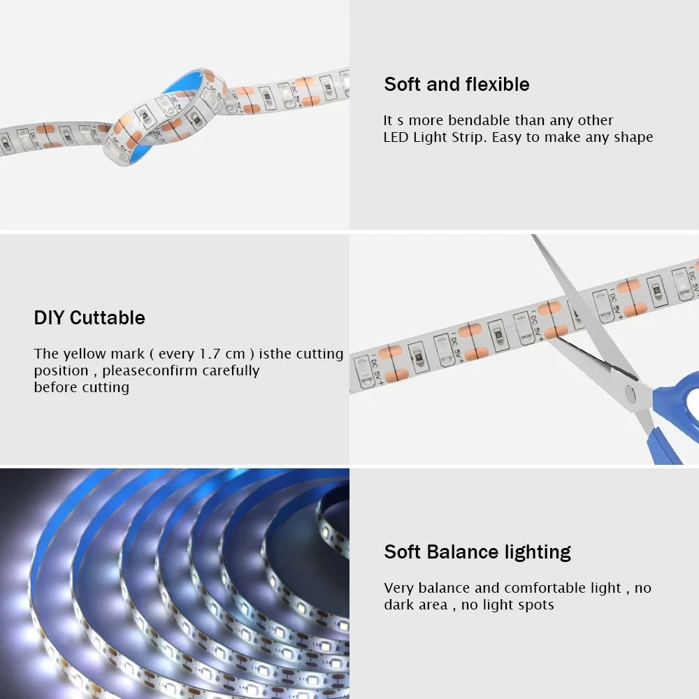 Solar LED Strip With Remote IP65 Waterproof 5V 2835 60Leds White/Warm White Flexible Ribbon Lamp Outdoor Courtyard Garden Light