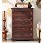 5 Drawer Dresser for Bedroom Farmhouse Cherry Wood Chest of Drawers for Bedroom Dresser, Rustic 46" Tall Wide Drawers Dressers