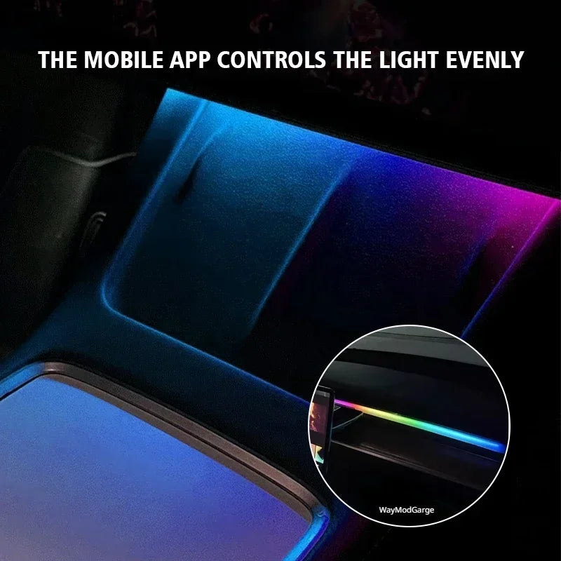 For Tesla Model 3 Y 64Colors RGB Neon LED Center Console Dashboard Wireless Charging Light Ambient Lamp USB Power APP Controller