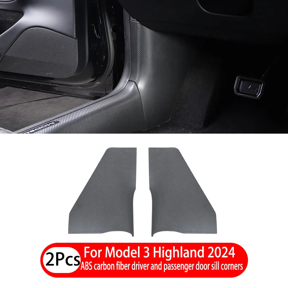 1- 8 Pcs For Tesla Model 3 Highland 2024 ABS Front Rear Door Sill Protector Threshold Strip Anti-kick Guard Panel Waterproof Pad