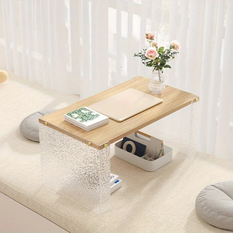 Log Style Sofa Table, Long Table for Living Room, Tea Room, and Reception Room, Acrylic + Wood, Tea Table Center Table