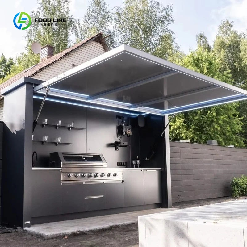 Customized Hot Sale All-In-One Multi-Functional Outdoor Mobile Kitchen Movable Kitchen Easy Install with Combined Sink Fridge