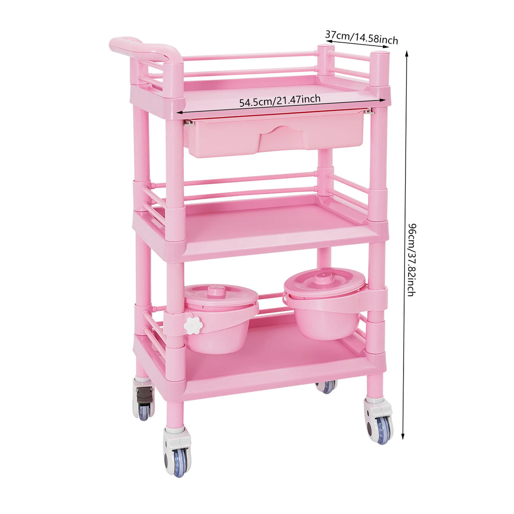 3-Tier Salon Storage Cart Movable Beauty Organizer 176 Lbs Load Utility Cart with Universal Wheels
