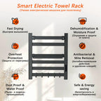 Black Bathroom Electric Heated Towel Rack with Digital Display Touch Thermostatic Dry Towel 304 Stainless Steel Heater