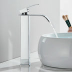 Chrome Bathroom Basin Faucet Waterfall Faucet Single Handle Wide Spout High Style Hot Cold Water Tap  for Bathroom