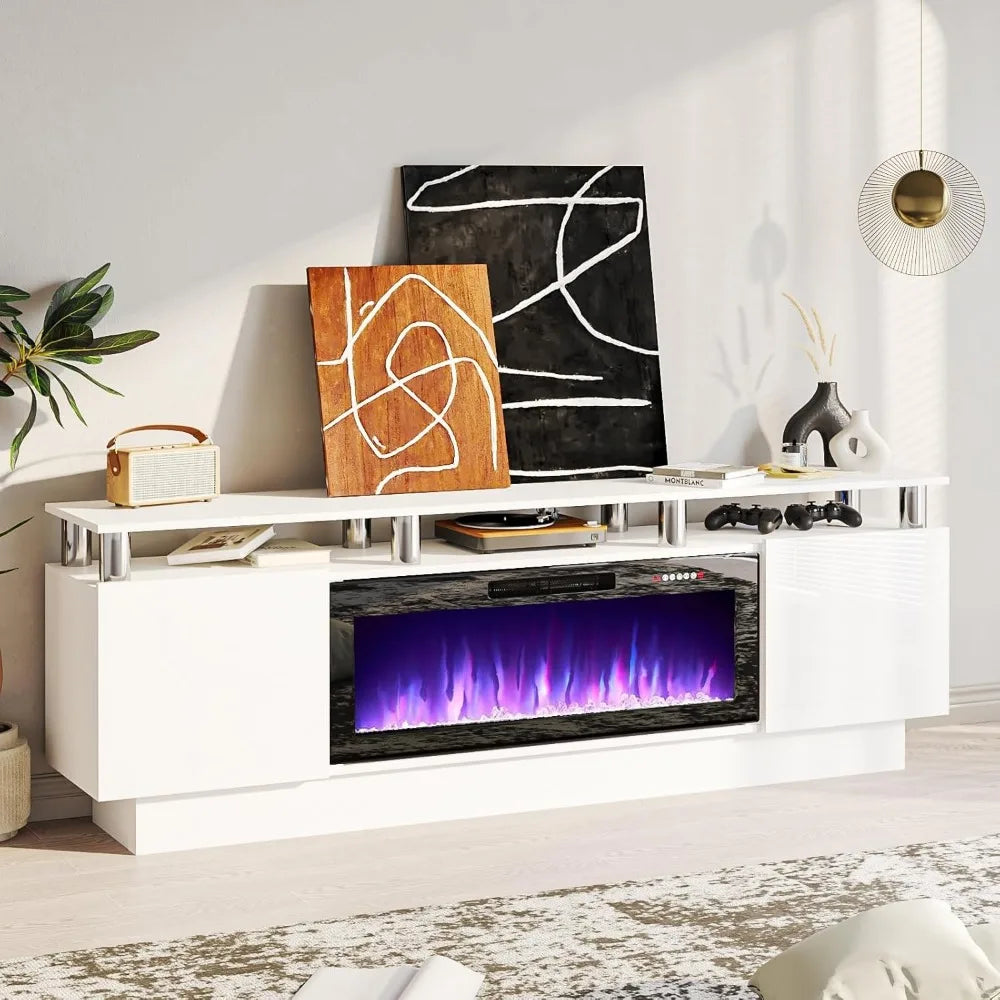 70" Fireplace TV Stand with 36" Electric Insert & LED Lights, Fits 80" TVs | AlluCanFind
