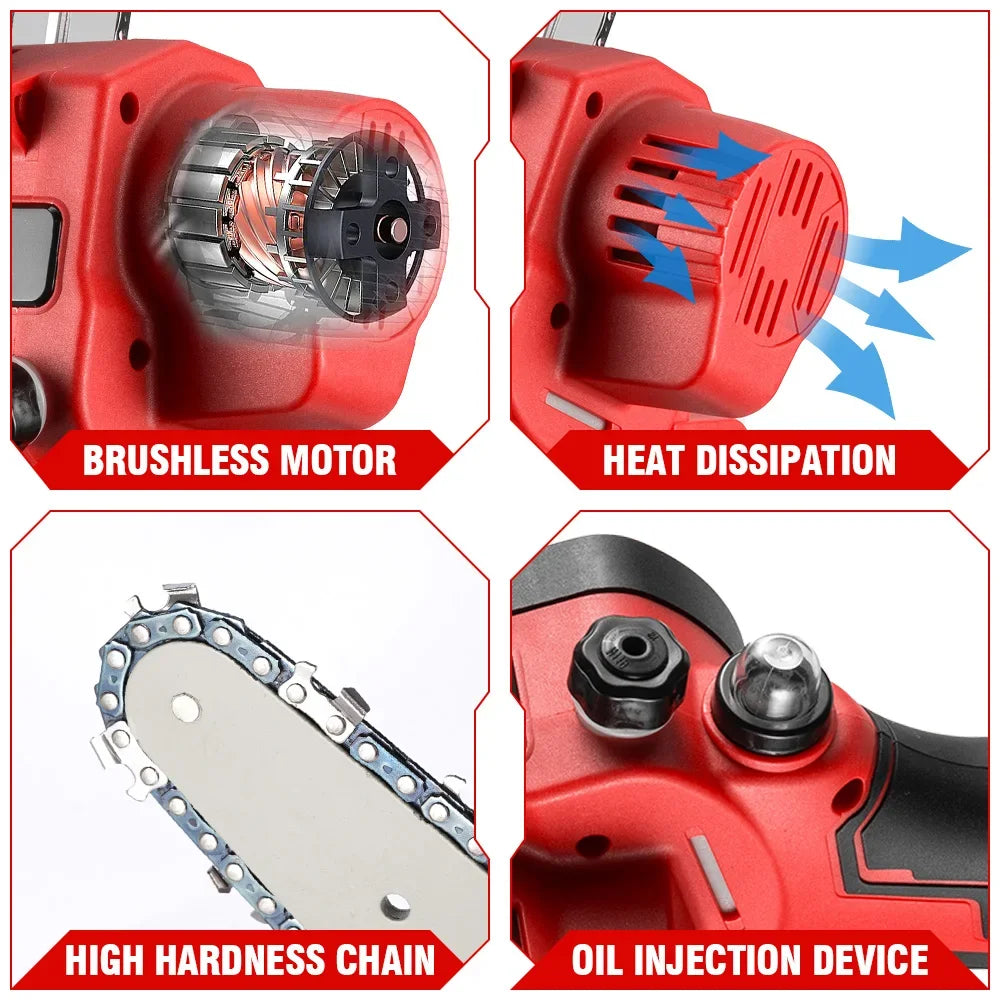 ONEVAN 8Inch Brushless Electric Chainsaw 4500W Cordless Electric Saw Rechargeable Woodworking Tool For Makita 18V Battery Pin