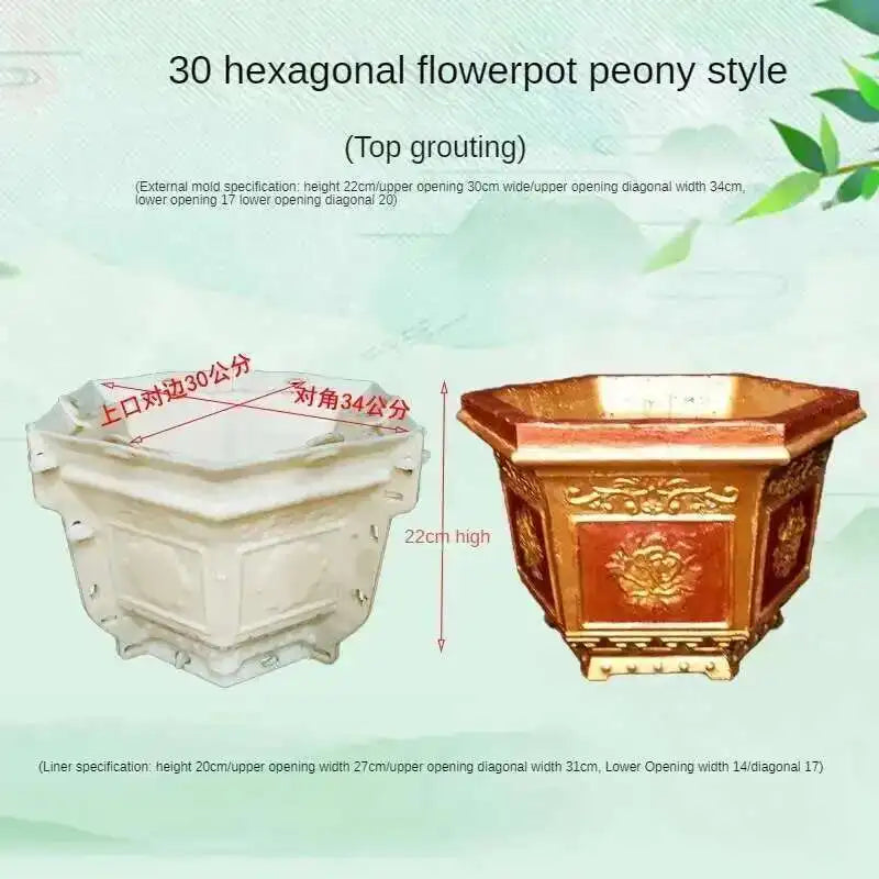 Hexagonal Cement Flowerpot Mold Home Garden Balcony Bonsai Pot Template Concrete Cast-in-place Homemade Plastic Flowerpot Mold