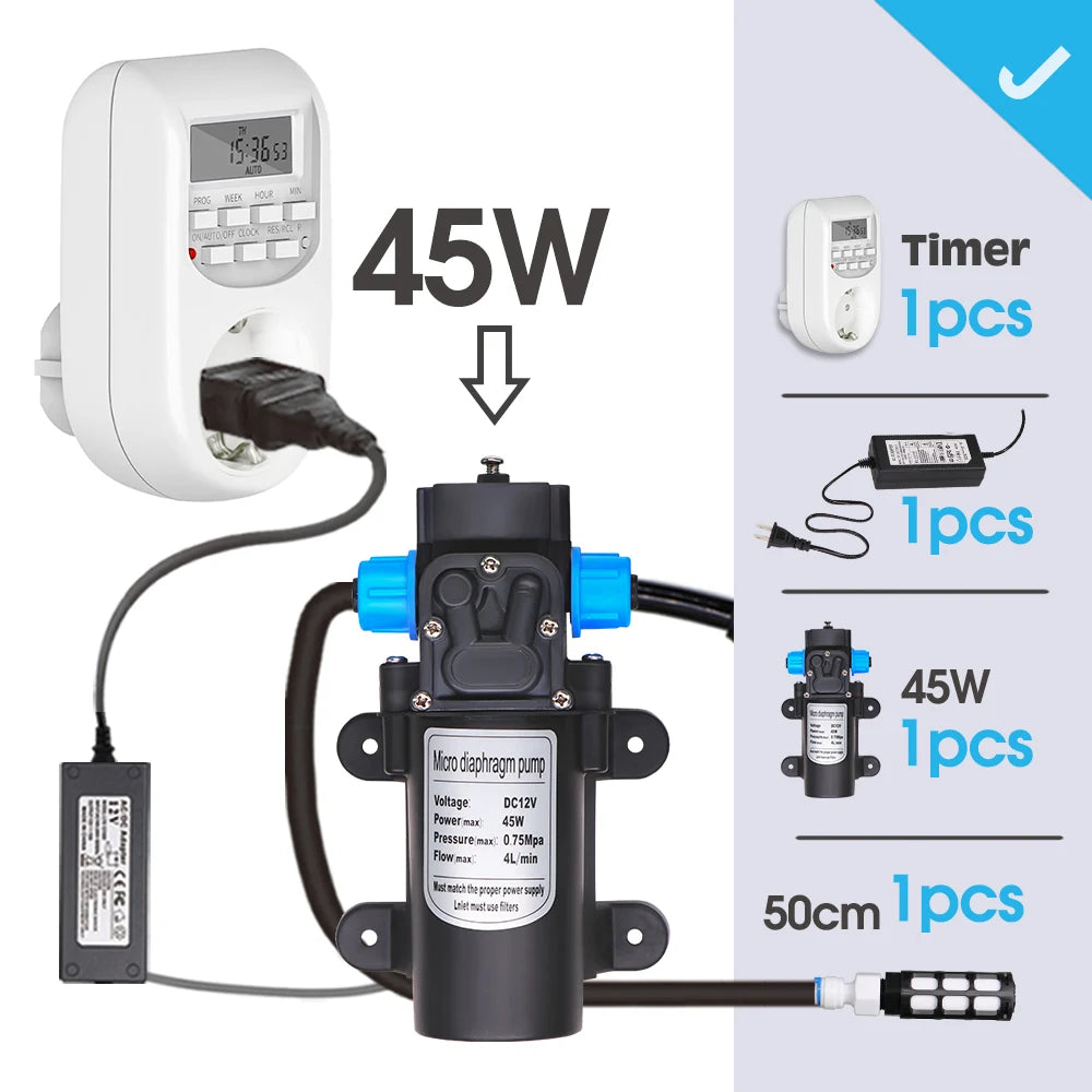 110-240V 45W Self-priming Pump Garden Greenhouse Plants Micro-Irrigation Kit Rapid Insertion 0.15MM Spray Nozzle Watering System