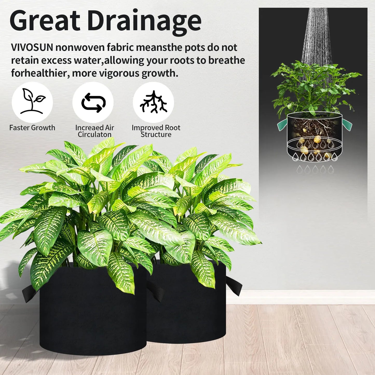 5-Pack 5Gallon Plant Grow Bags Heavy Duty Thickened Nonwoven Fabric Pots with Handles for Vegetable Flower Potato Garden Bags