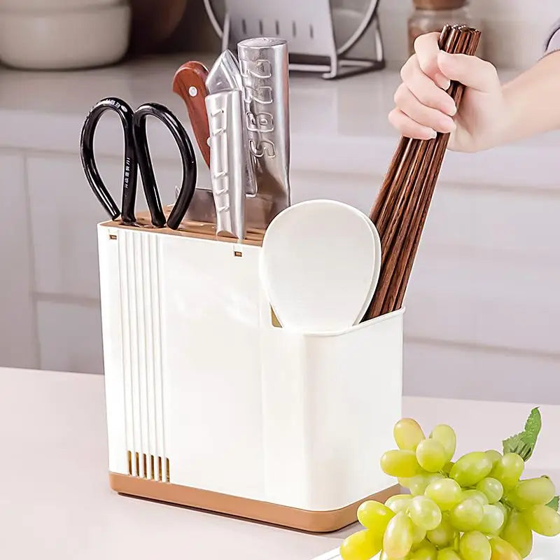 Multifunctional Kitchen Utensil Holder Knife Slots Drainage Base Countertop Storage Organizer Chopsticks