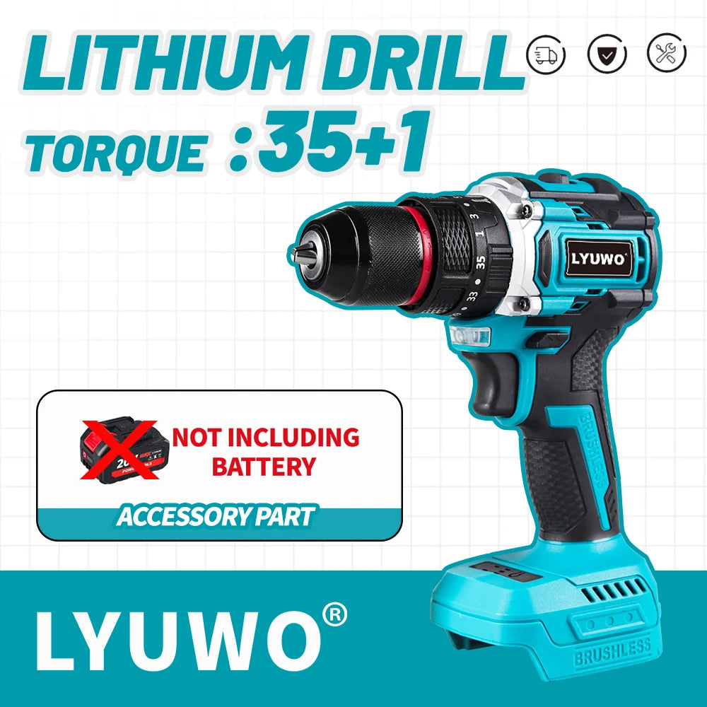 LYUWO Lithium Battery 21V Rechargeable Brushless Compact Electric Screwdriver Hand Drill Impact Drill LW-DZ20