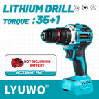 LYUWO Lithium Battery 21V Rechargeable Brushless Compact Electric Screwdriver Hand Drill Impact Drill LW-DZ20