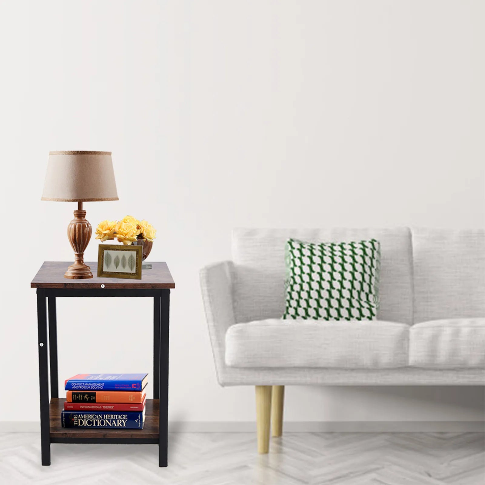Household Supplies Simple Double Layer Storage Cabinet Side Industrial Coffee End Table for Living Room Bedroom Living Room Desk