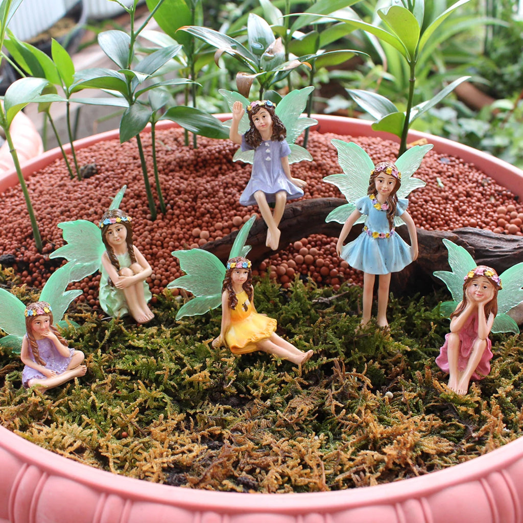 6pc Night Light Wings Flower Fairy, Garden Micro Landscape Fairy Tale World Scene Decoration, Flower Pot Bonsai Flower Fairy Plu