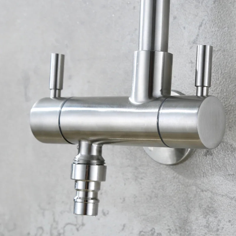 Wall Mounted Kitchen Faucet Stainless Steel Cold Water Tap Quick Open Balcony Laundry Pool Tap with Sprayer Bidet Shower Nozzle