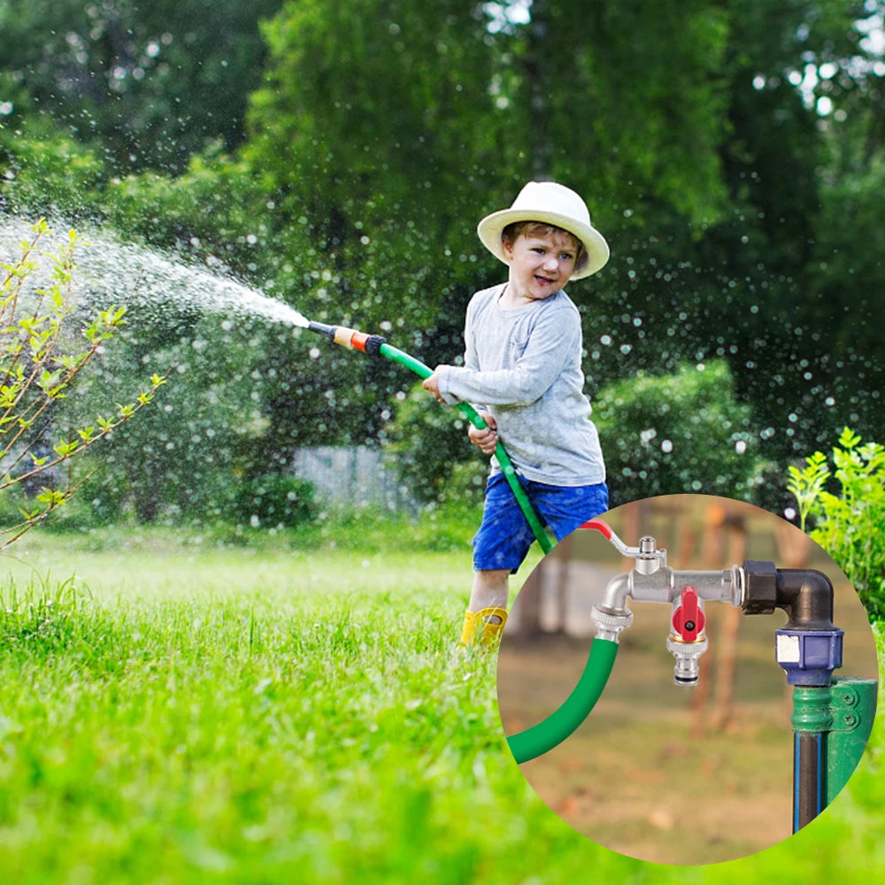 Double Tap 20/25mm input 3/4 Inch Outlet w/ Thicken Outlet Valve Detachable for Garden Drinking Water Farm with Green Handle