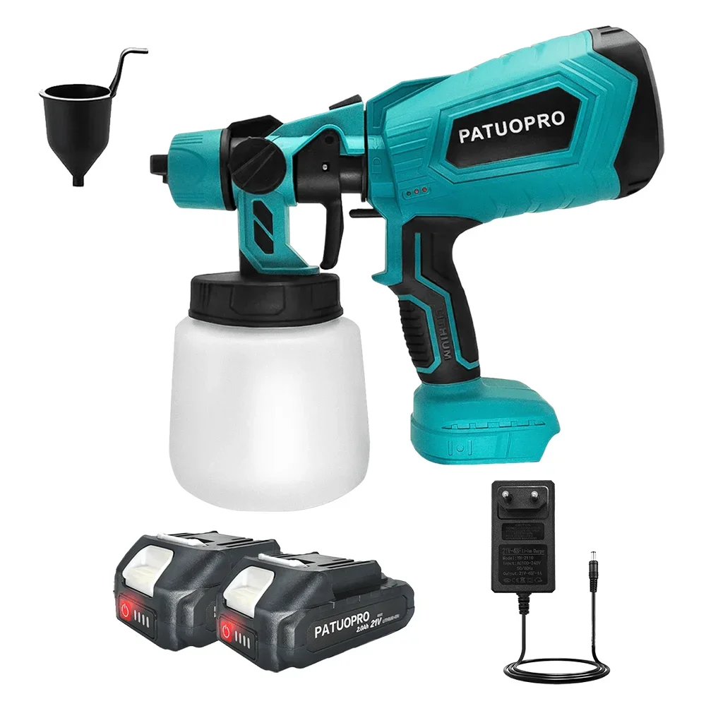 PATUOPRO 1000ML Electric Spray Gun Portable Home Paint Sprayer Auto Furniture Steel Coating Airbrush Tool For Makita 18V Battery