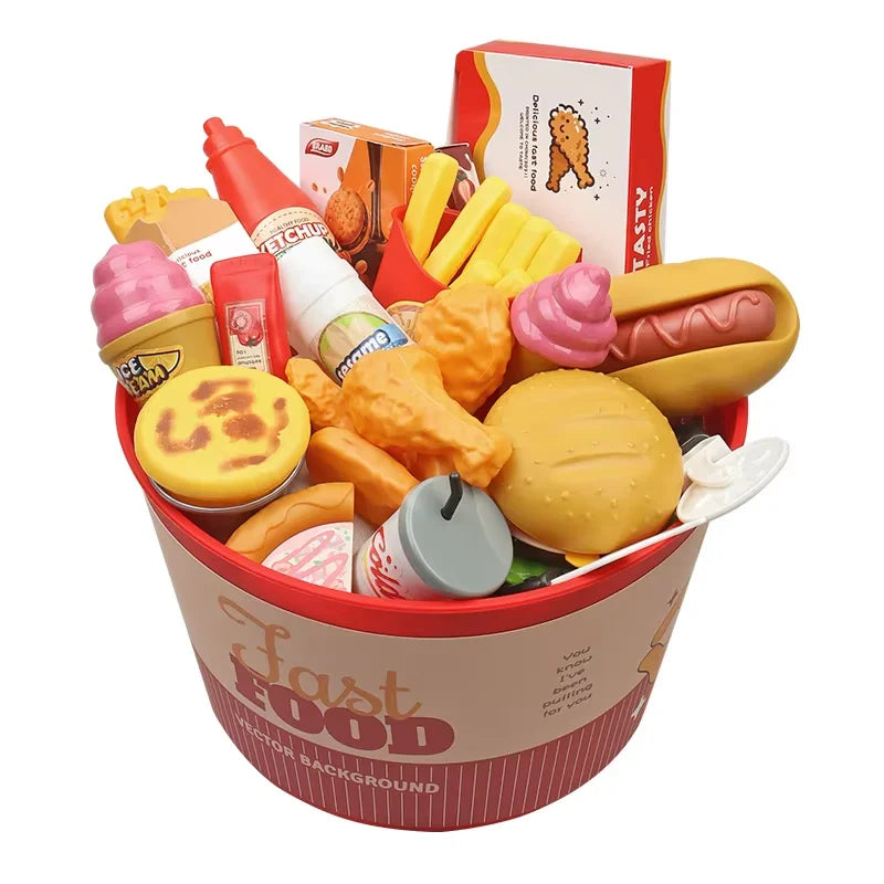 Children Pretend Play Kitchen Toys Sets Simulation Bread Burger Pizza Cooking Game Play House Party Activities Games Girl Toys