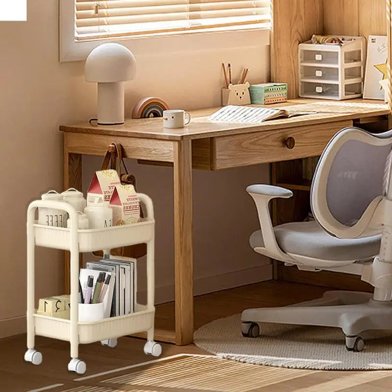 Rolling wheel Kitchen Cart Waterproof 2 Tier Anti-Slip Cart Shelf for Skin Care Products Sauce Bottles Small Storage Trolley
