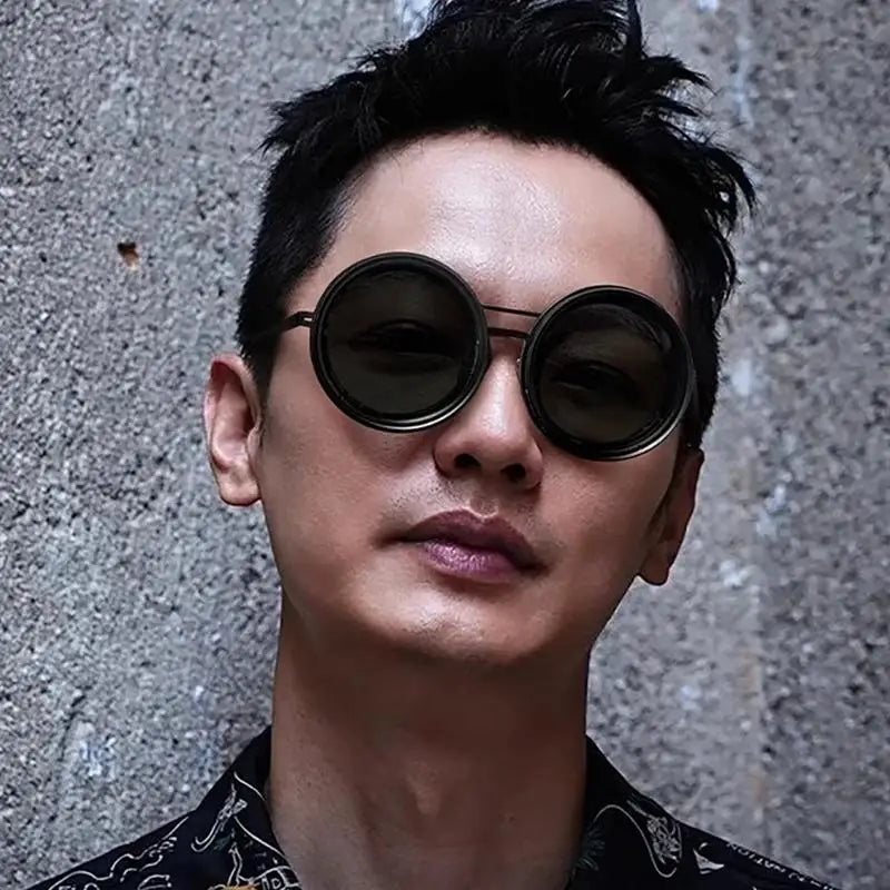 Round Polarized Sunglasses 1-9 Gears Adjustable Tint Sun Glasses with ND Filter Lenses for Men Beach Shady Fishing