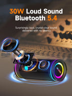 MLOVE E80 Bluetooth Speaker, Bluetooth 5.4, Dual Speakers, RGB Lights, IPX7 Waterproof, TWS Connectivity