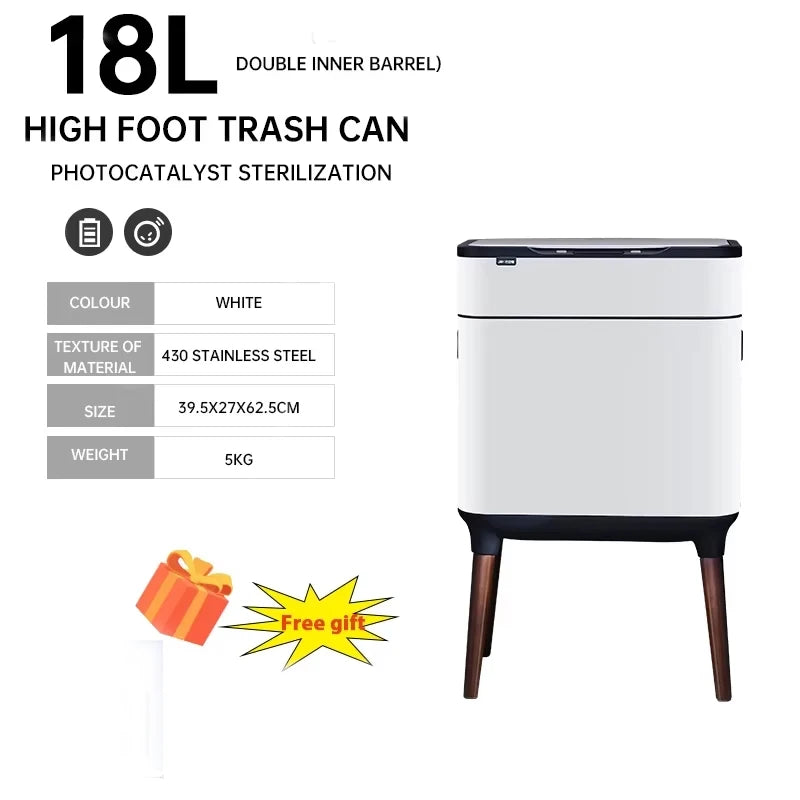 30L Smart Sensor Trash Can Bathroom Kitchen Tall Trash Can Light Luxury Stainless Steel Large Capacity Waterproof Free Gift