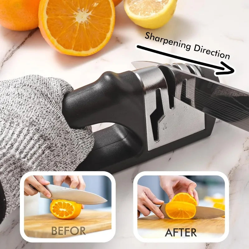 Kitchen 4 Segment Knife Sharpener Multifunctional Portable Non-slip Base Knife Sharpener Household Kitchen Gadgets Accessories