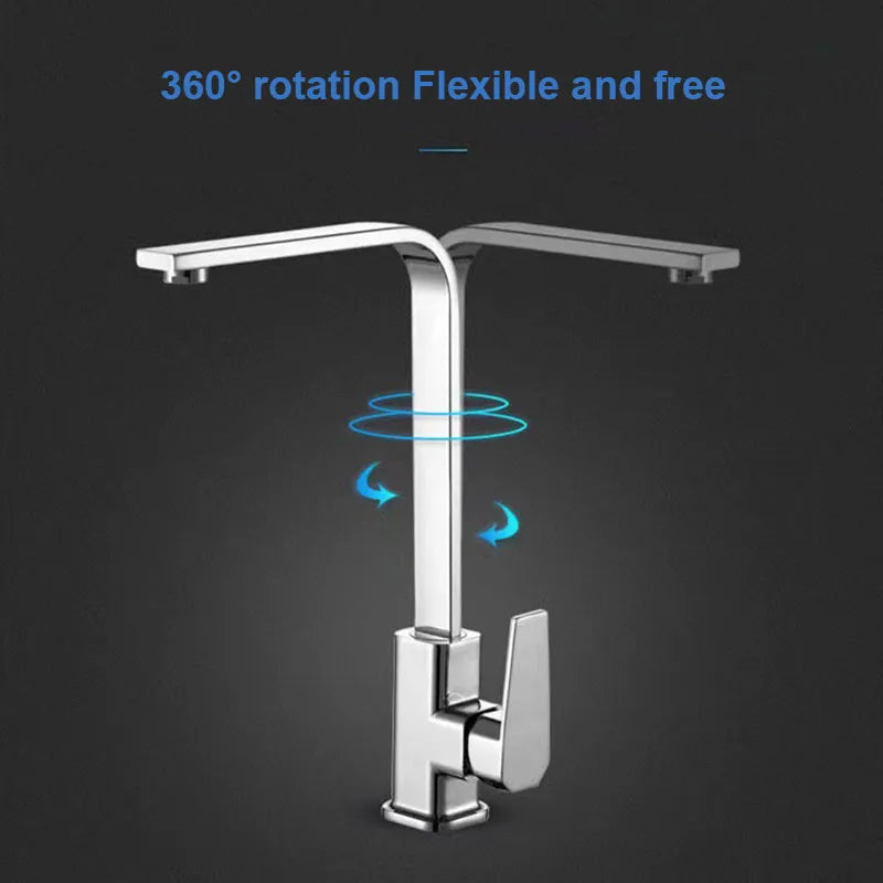 Black/Silver 360° Rotation Copper Alloy Kitchen Sink Hot Cold Taps Kitchen Faucet Deck Mounted Mixer Tap